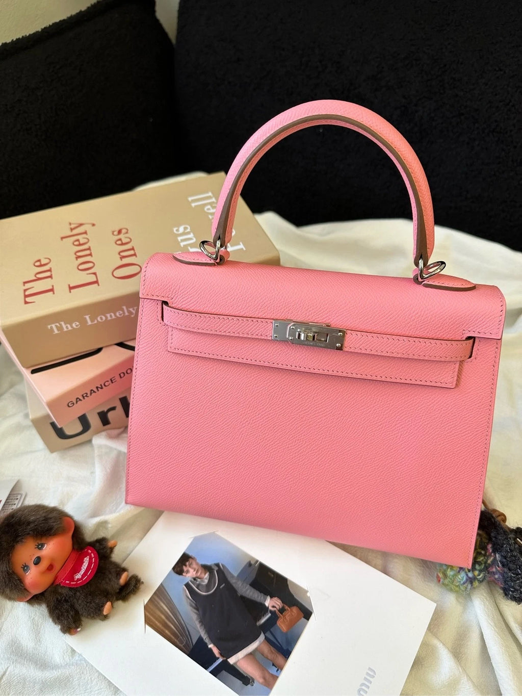 Hermes Kelly25 Pink Leather Top Handle Bag For Women