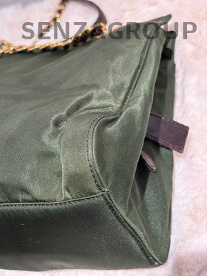 Prada Green Parachute Tote Chain Shoulder Bag Women's Classic