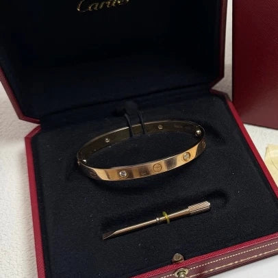 Cartier Classic Love Bracelet 18k Rose Gold 4Diamonds Bangle Double Screw Size18