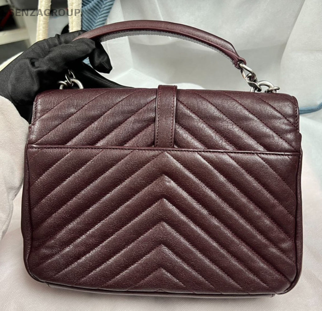 Saint Laurent College MM Calfskin Chain Shoulder Bag Red Silver Women Classic