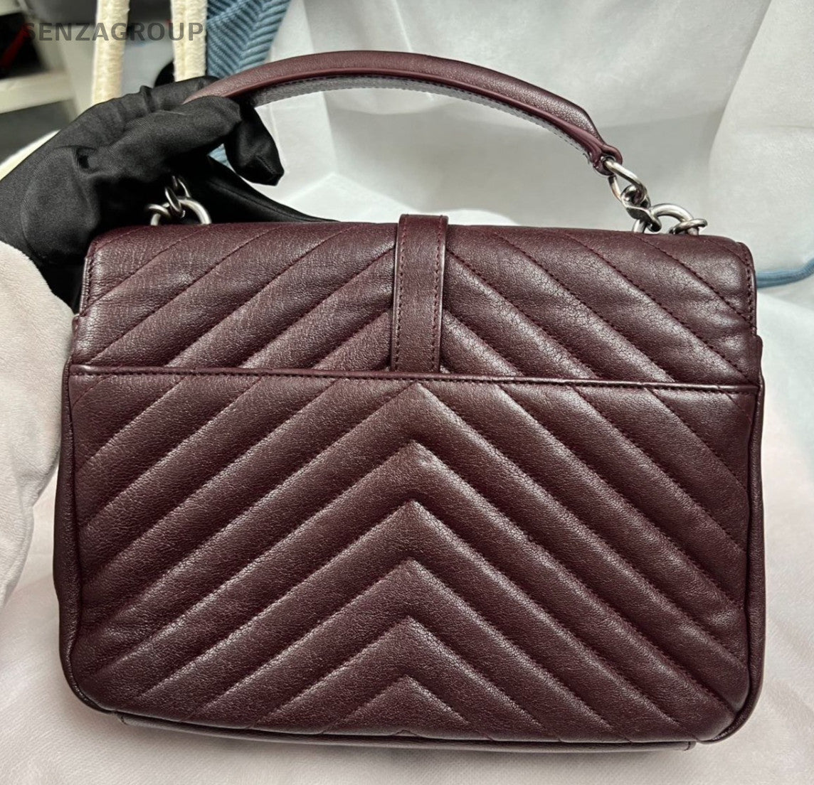 Saint Laurent College MM Calfskin Chain Shoulder Bag Red Silver Women Classic