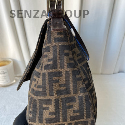 Fendi Baguette Bag Brown Silver FF Monogram Shoulder Tote