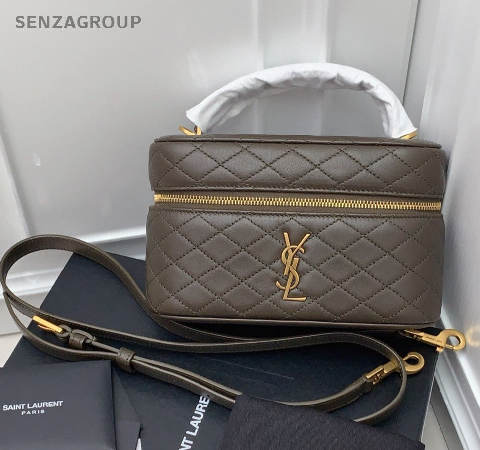 Saint Laurent Gaby Mini Lambskin Top Handle Bag Crossbody Green Gold Women