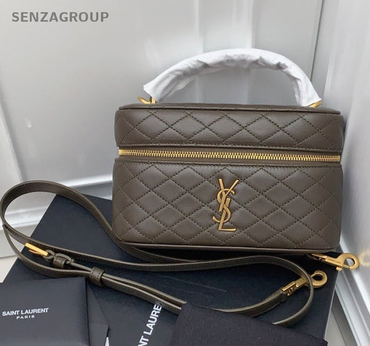 Saint Laurent Gaby Mini Lambskin Top Handle Bag Crossbody Green Gold Women