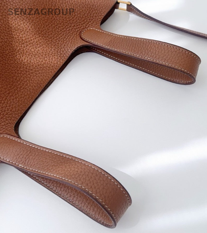 Hermes Picotin Lock Tote Hand Bag Brown Gold Used Women Classic