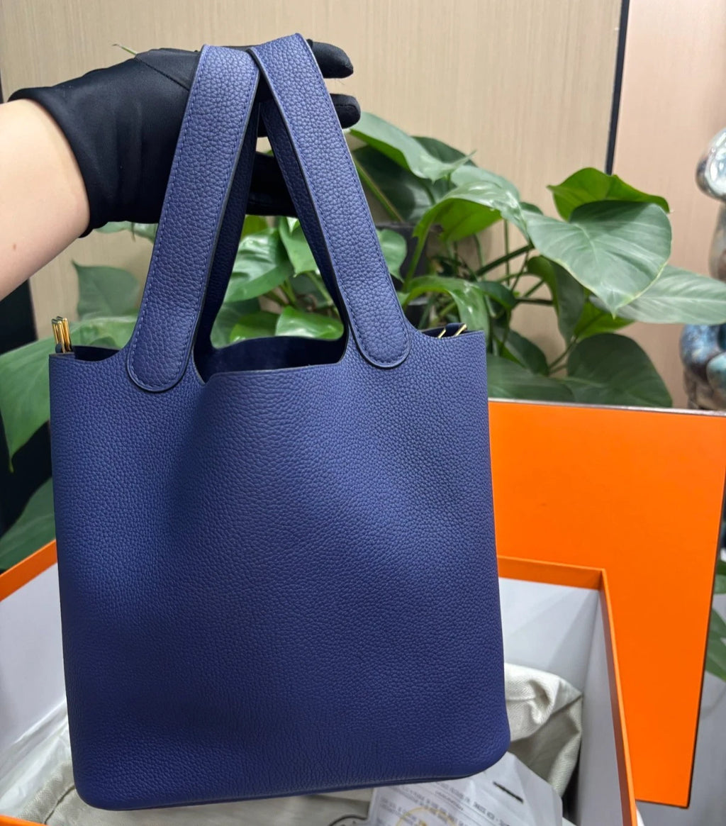 Hermes Picotin22 Bucket Top Handle Bag Shoulder Bag Blue Wmmen Fashion