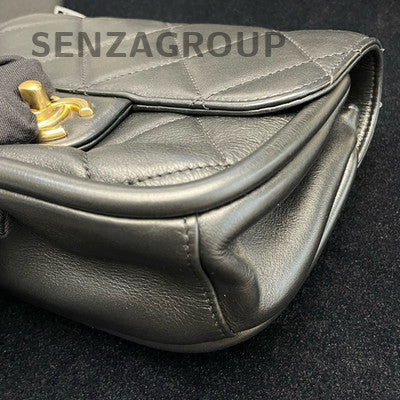 Chanel Black Lambskin Mini Saddle Messenger Crossbody Bag Gold Hardware