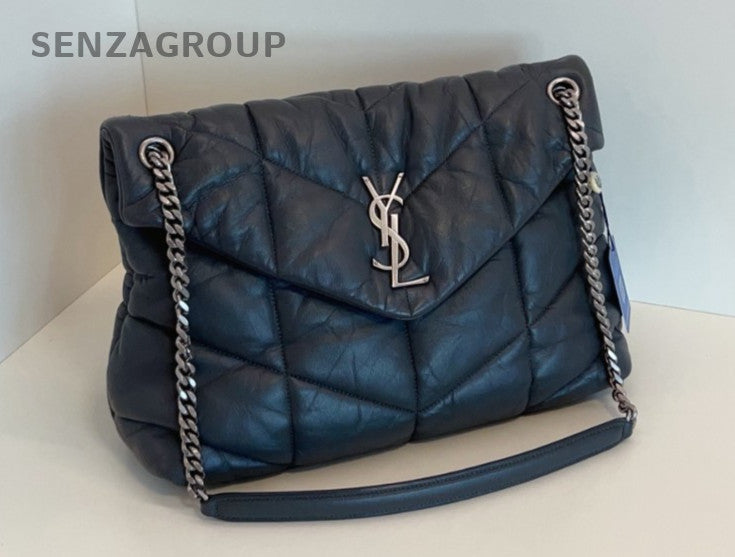 YSL Saint Laurent  LouLou Purffer GM Chain Shoulder bag Gray Silver Women