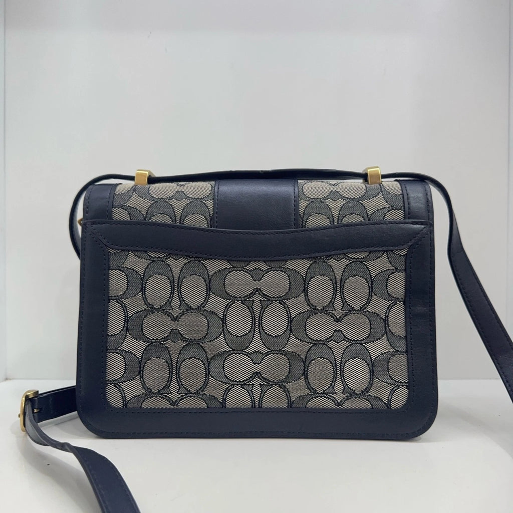 COACH Alie 23 Canvas Leather Monogram Shoulder Crossbody Bag Women Navy