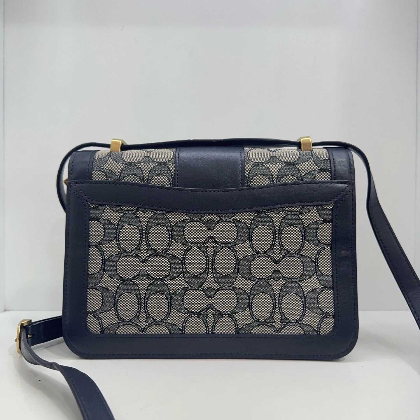 COACH Alie 23 Canvas Leather Monogram Shoulder Crossbody Bag Women Navy