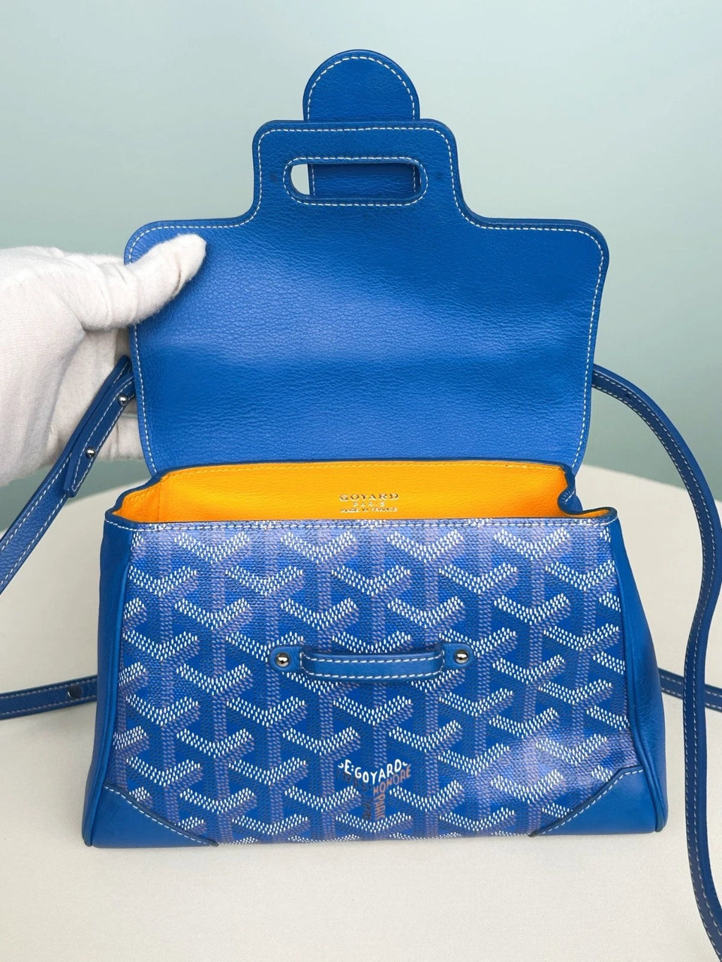 Goyard Saigon Crossbody Bag Top Handle Bag Blue Excellent