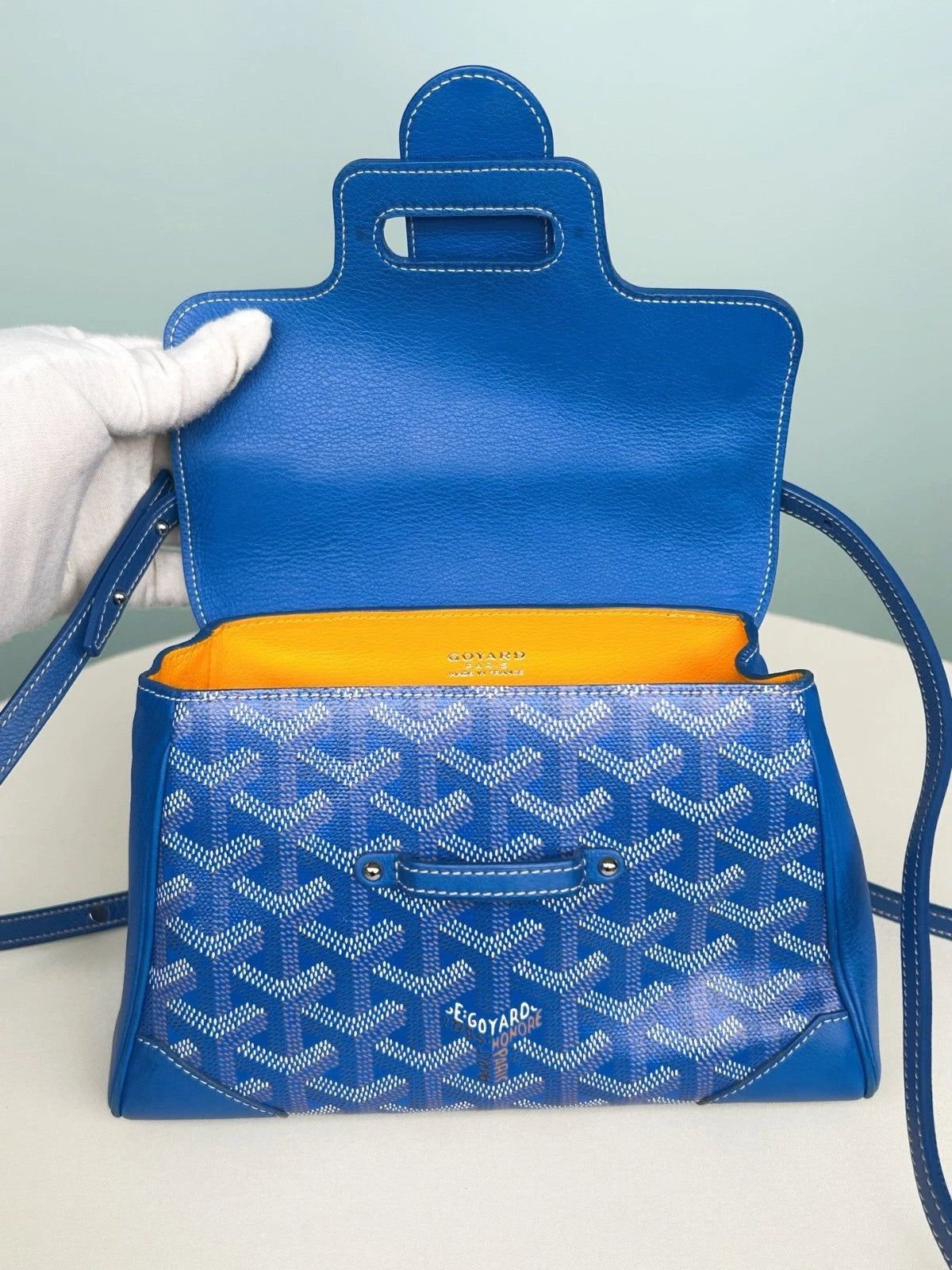 Goyard Saigon Crossbody Bag Top Handle Bag Blue Excellent