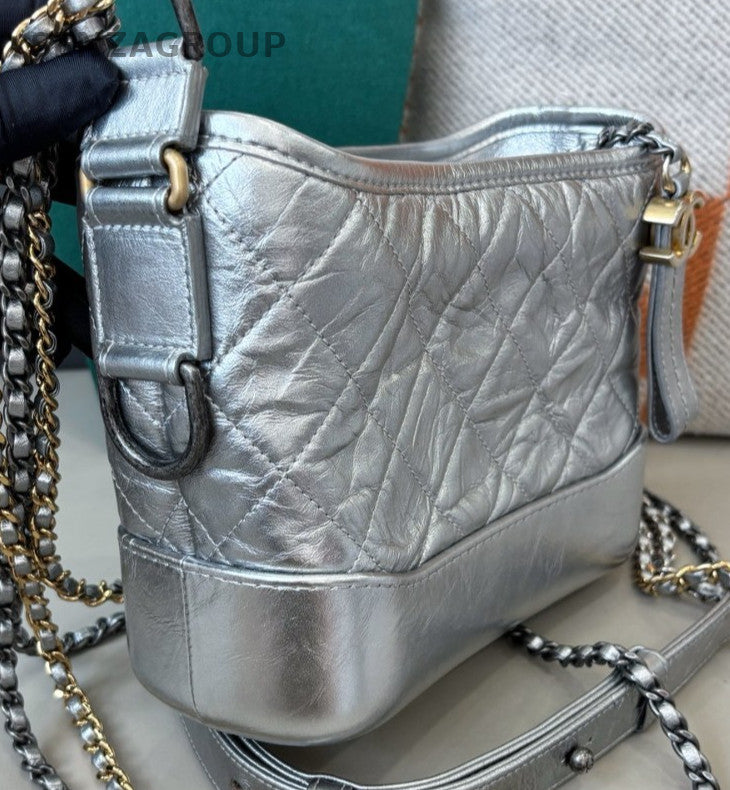 Chanel Gabrielle PM Chain Shoulder Bag Silver Gold Women Classic Diamond