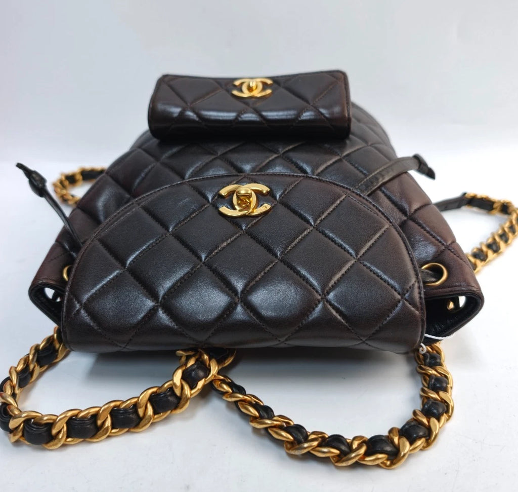 Chanel Duma PM Chain Backpack Brown Gold Diamond Used Women Classic