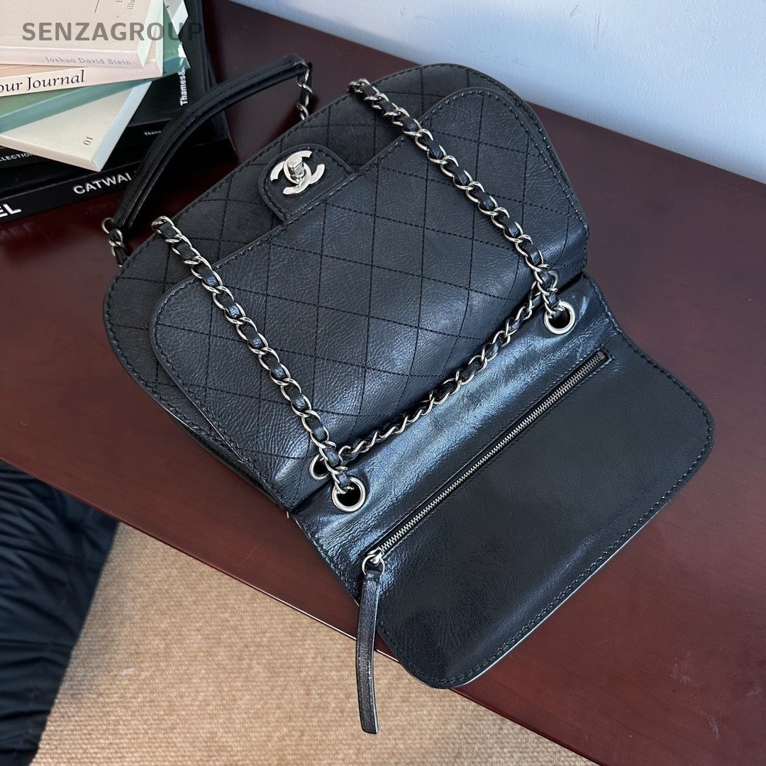 CHANEL Diamond Patten Calfskin Chain Shoulder bag Crossbody Women Black Silver