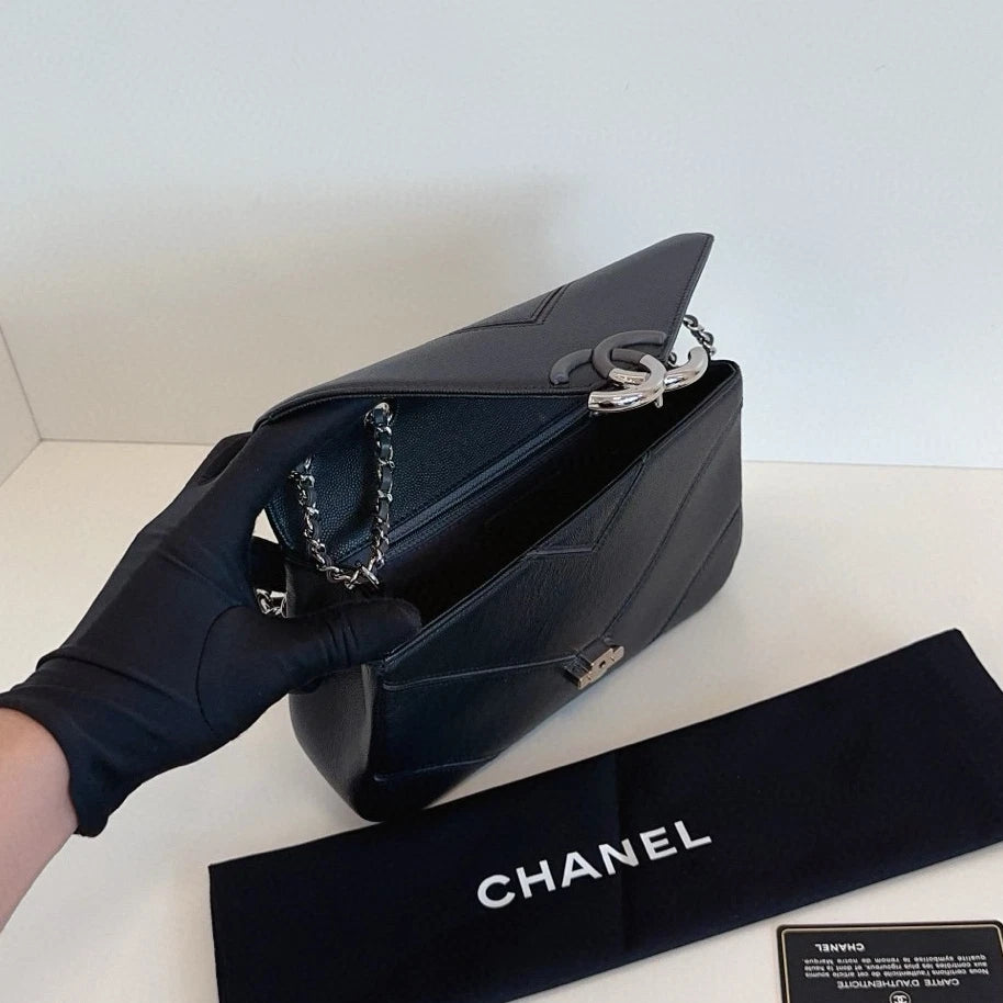 Chanel Cuba MM Chain Shoulder Crossbody Black Silver Women Classic
