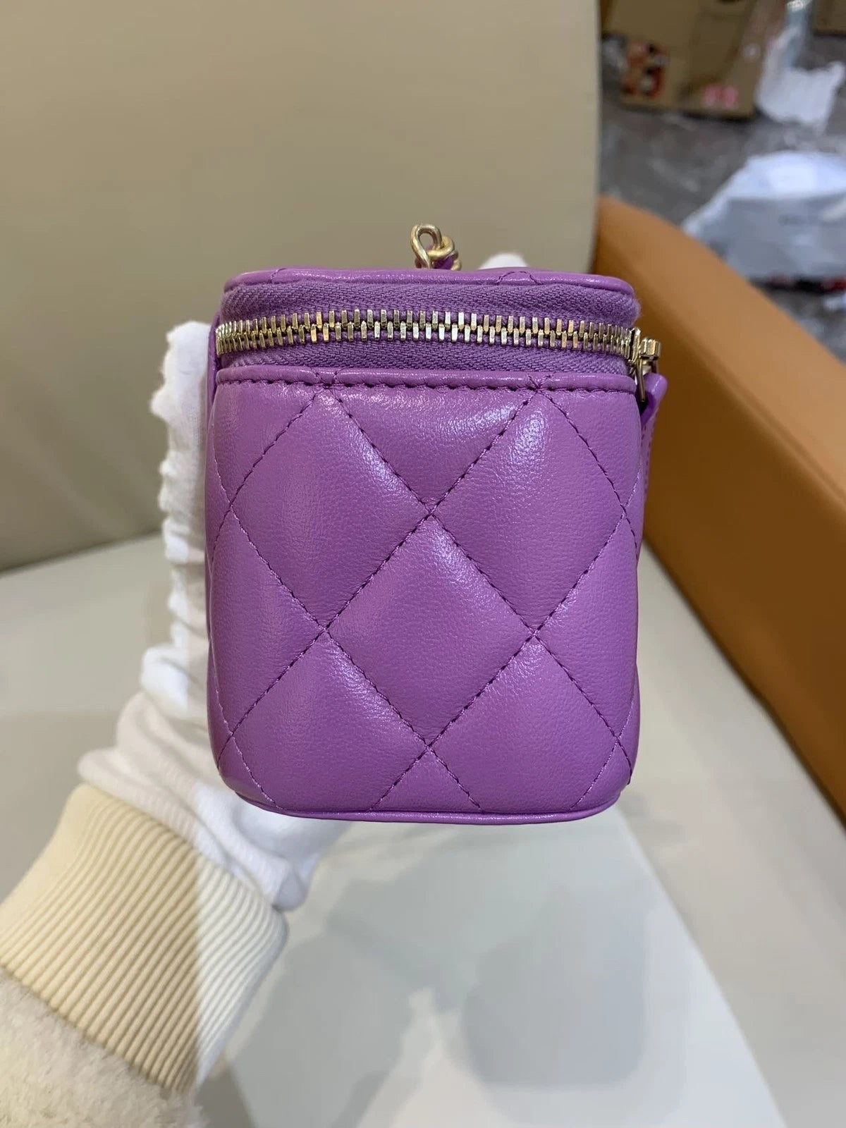 CHANEL Purple Lambskin Gold Ball Box Bag For Women