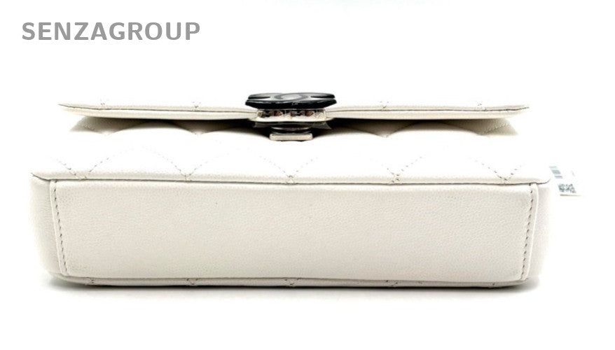 Chanel 21C Mini Calfskin Diamond Chain Shoulder Bag Crossbody White Black Women