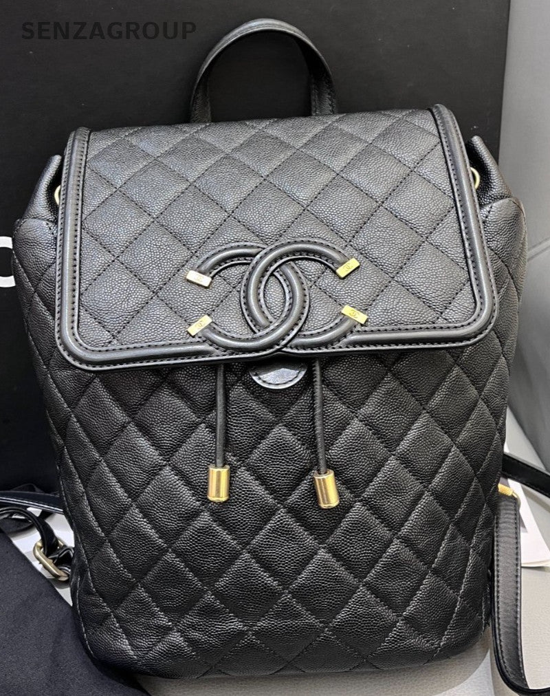 Chanel Vanity Case PM Backpack Black Gold Used Women Diamond Classic