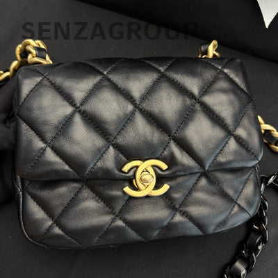 Chanel Ceramic Chain Quilted Flap Bag Black Gold Classic Women's Fashion