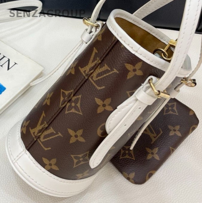 Louis Vuitton Monogram Nano Bucket Top Handle Bag Crossbody Brown Gold Women