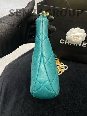 Chanel Blue Quilted Hobo Chain Shoulder Bag Gold Hardware Women's Fashion