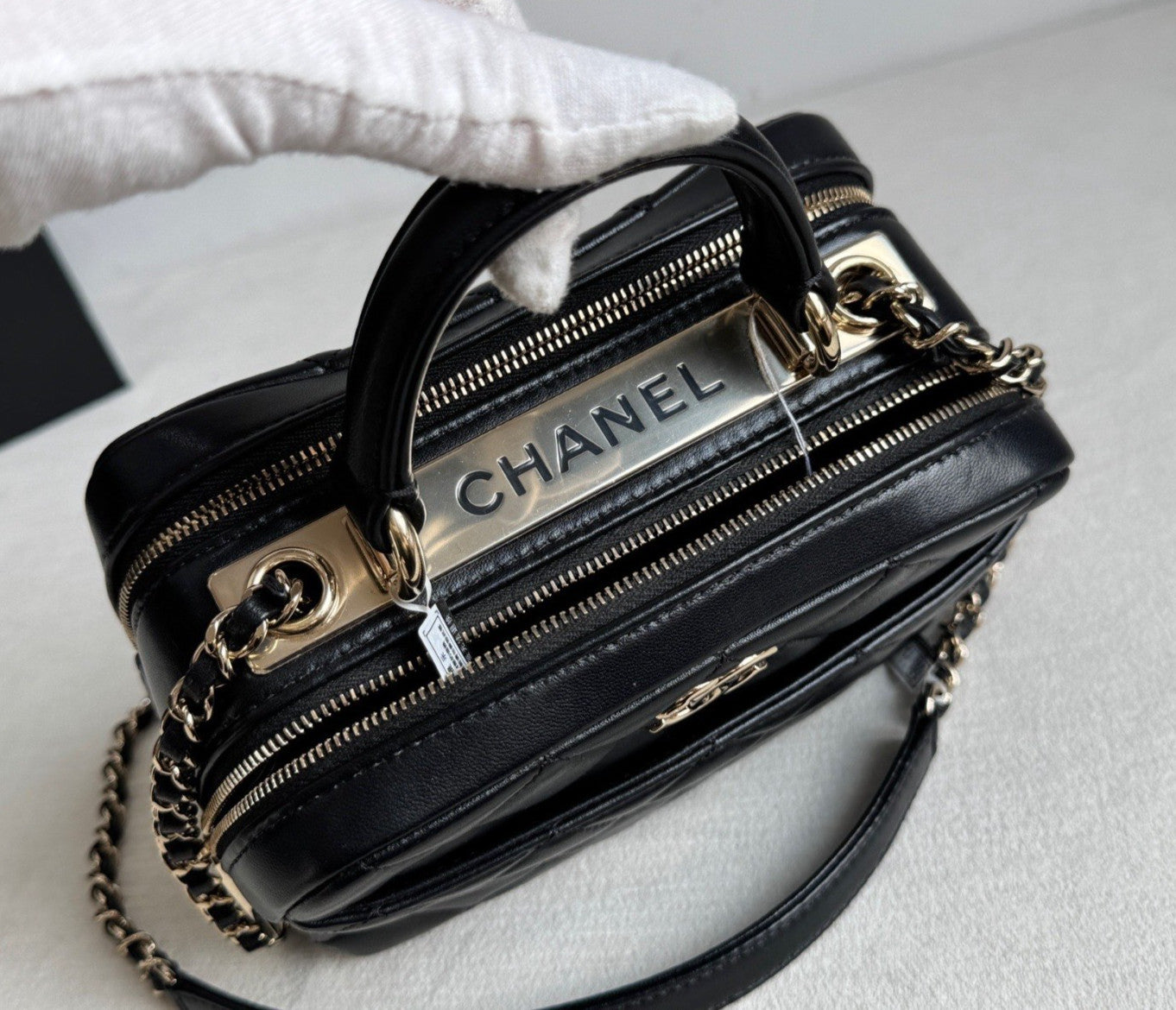 Chanel Camera Case PM Chain Top Handle Crossbody Black Gold Women Classic