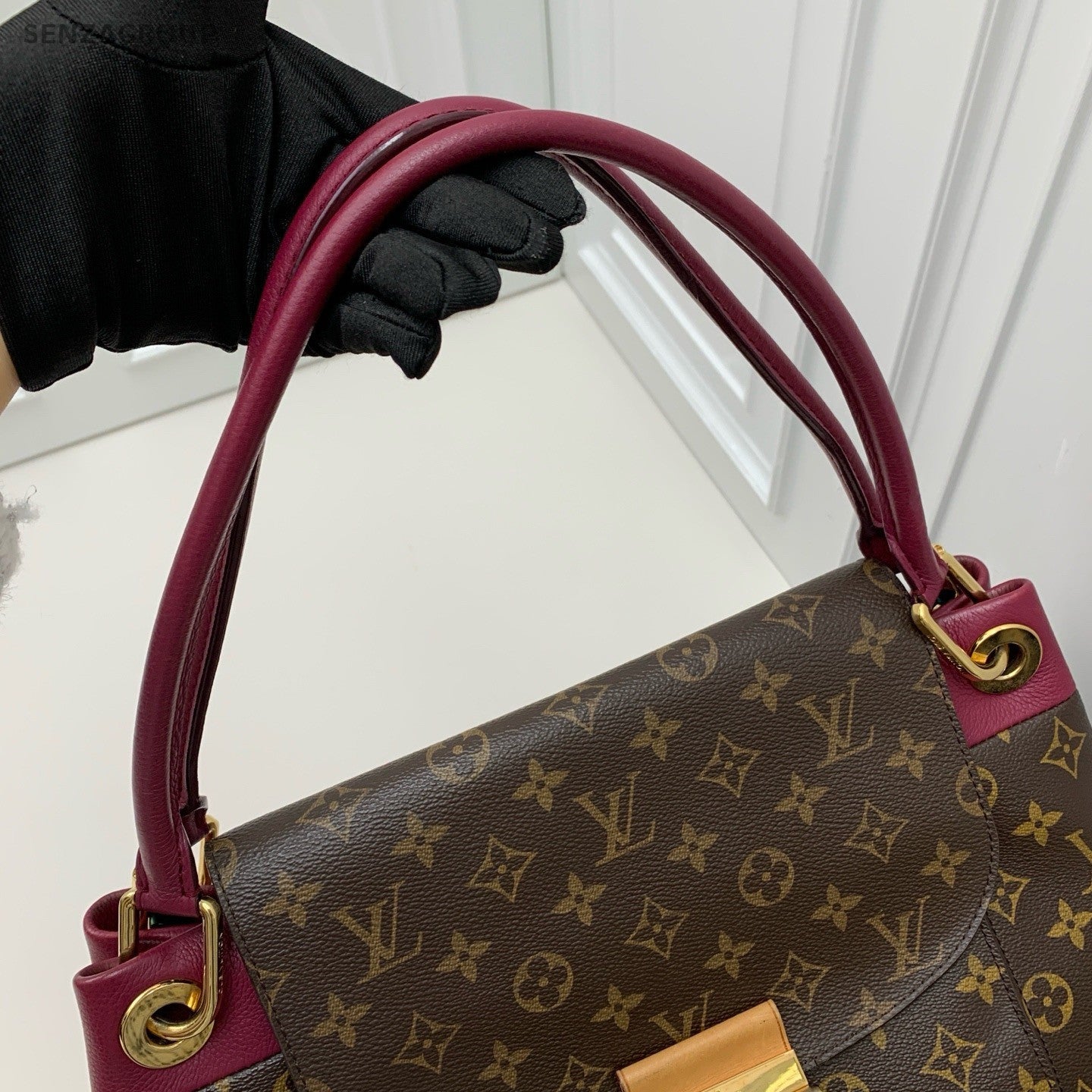 Louis Vuitton Olympe Monogram Shoulder Bag Brown Red Gold Women Classic