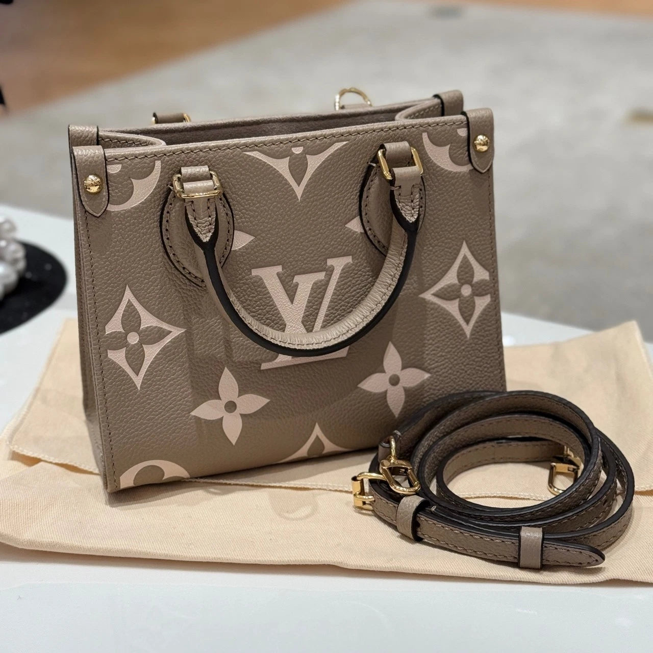 Louis Vuitton Onthego BB Gray Tote Bag For Women