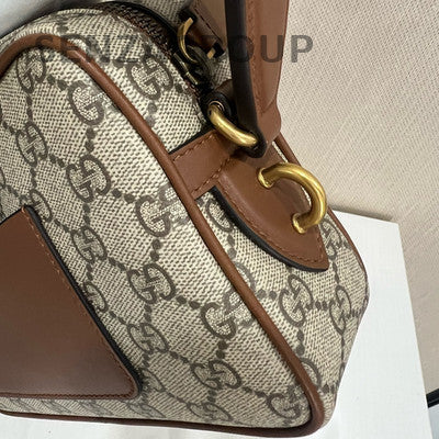 Gucci GG Emblem Camera Bag Beige Brown Gold Buckle Classic Women's Shoulder