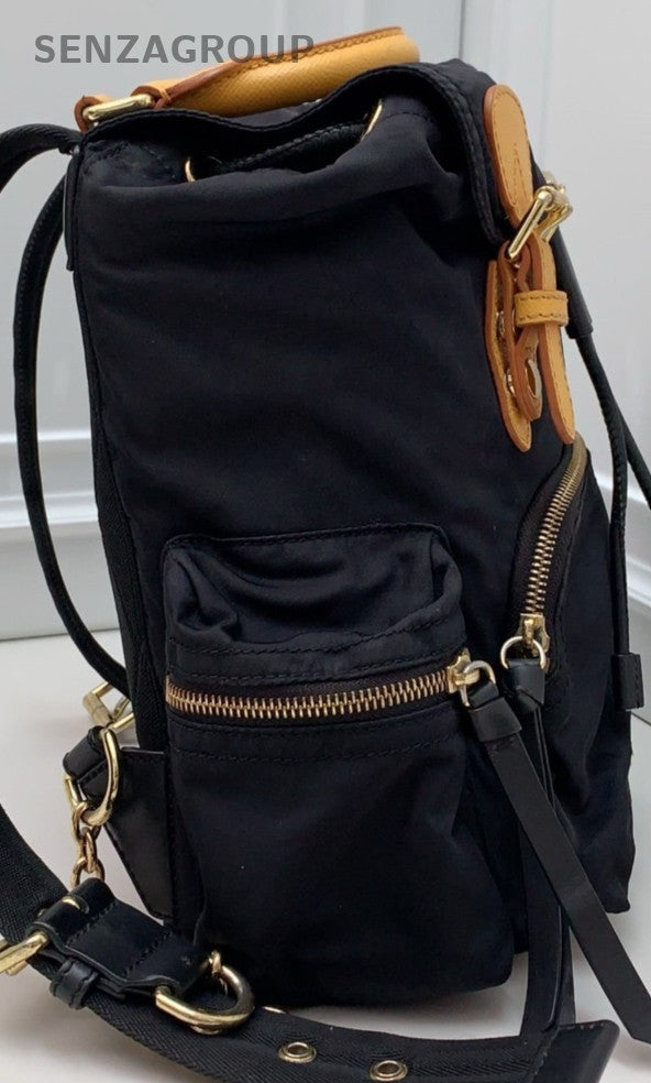 Burberry Nylon Backpack Black Gold Used Women Classic