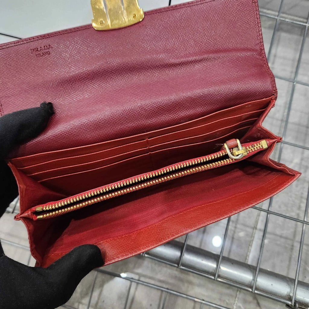 PRADA Women Red Long Wallet Clutch