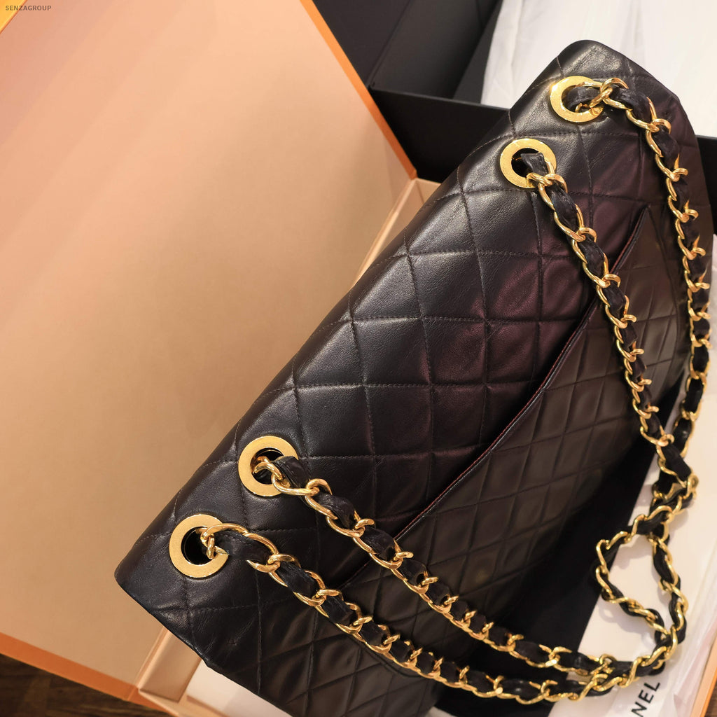 Chanel Classic Flap Black Gold Quilted Chain Shoulder Bag