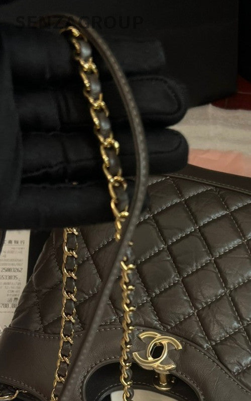 Chanel 23A Mini Top Handle Bag Chain Shoulder Bag Crossbody Brown Gold Women