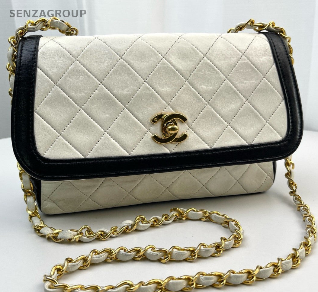 Chanel Classic Flap Vintage Chain Shoulder Bag White Gold Diamond Used Women
