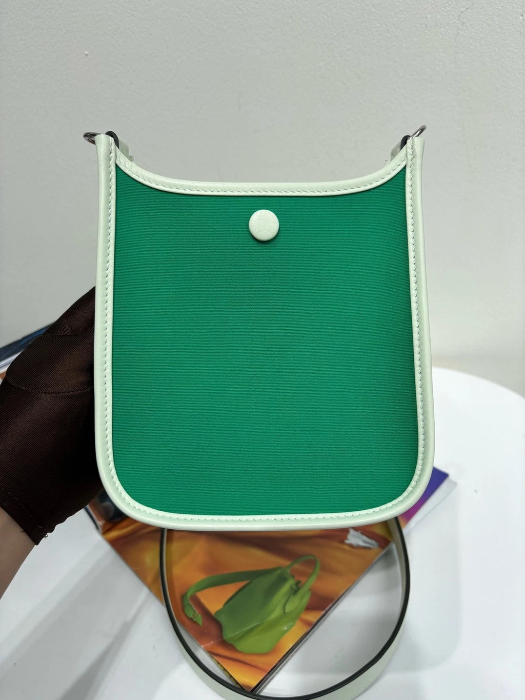 Hermes Mini Evelyne Green Leather Shoulder Bag For Women