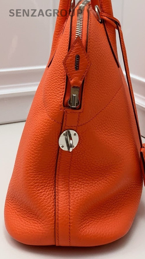 Hermes Bolide 2Way Hand Shoulder Bag Orange Silver Used Women Classic Designer