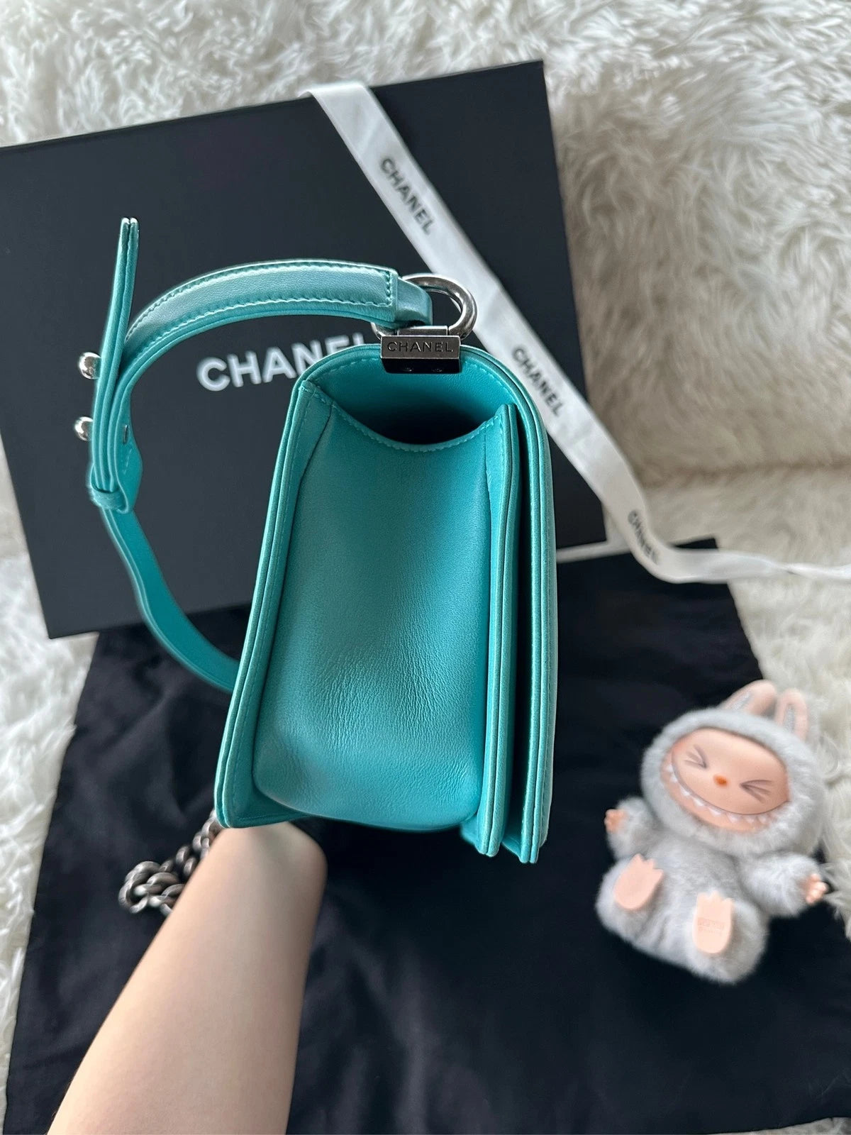 CHANEL Leboy Lambskin Turkish Blue Shoulder Crossbody For Women