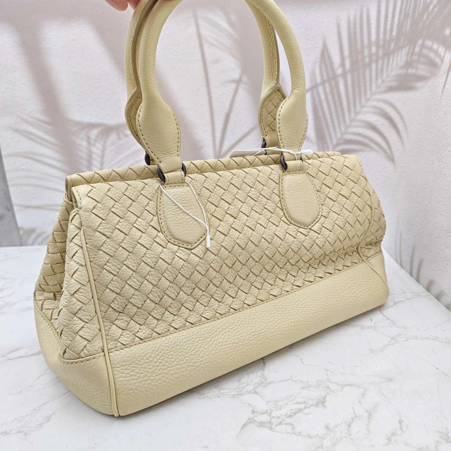 Bottega Veneta Yellow Woven Leather Tote Handbag Shoulder Crossbody Women