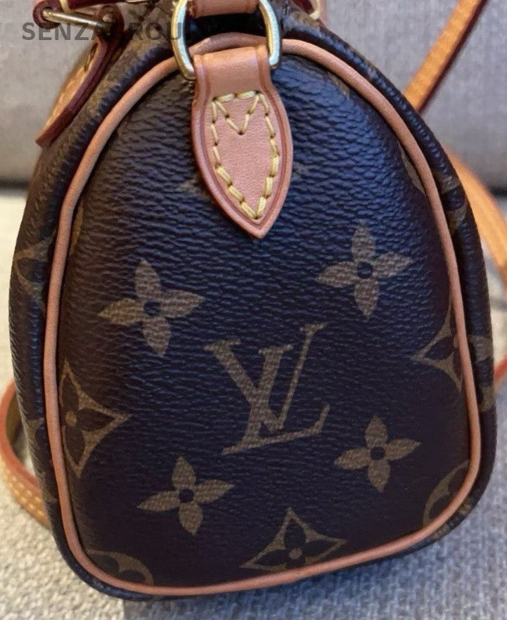 Louis Vuitton Speedy Nano Monogram Top Handle Bag Crossbody Brown Women Classic