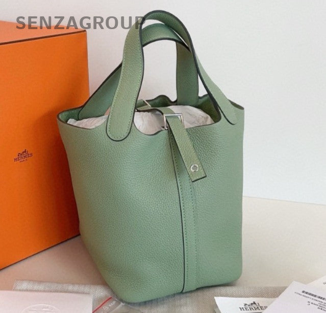 Hermes Picotin18 Top Handle Bag Green Silver Used Women Fashion Classic