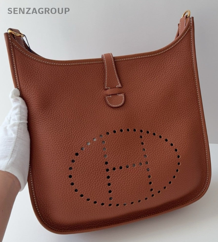 HERMES Evelyne Mini Shoulder Bag Crossbody Brown Gold Used Women Classic
