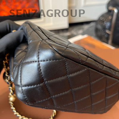 Chanel Classic Flap Black Gold Lambskin Chain Shoulder Crossbody Bag