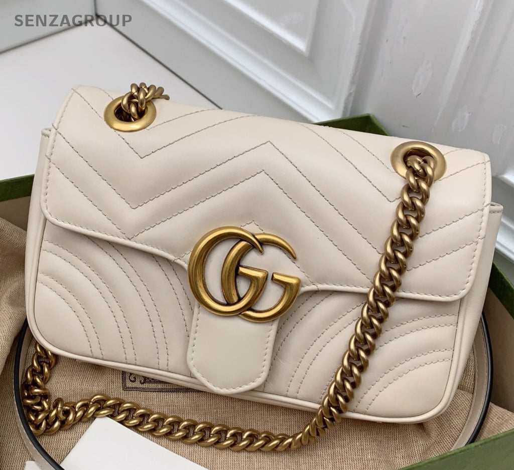 Gucci Marmont Chain Shoulder Bag Crossbody White Gold Women Classic