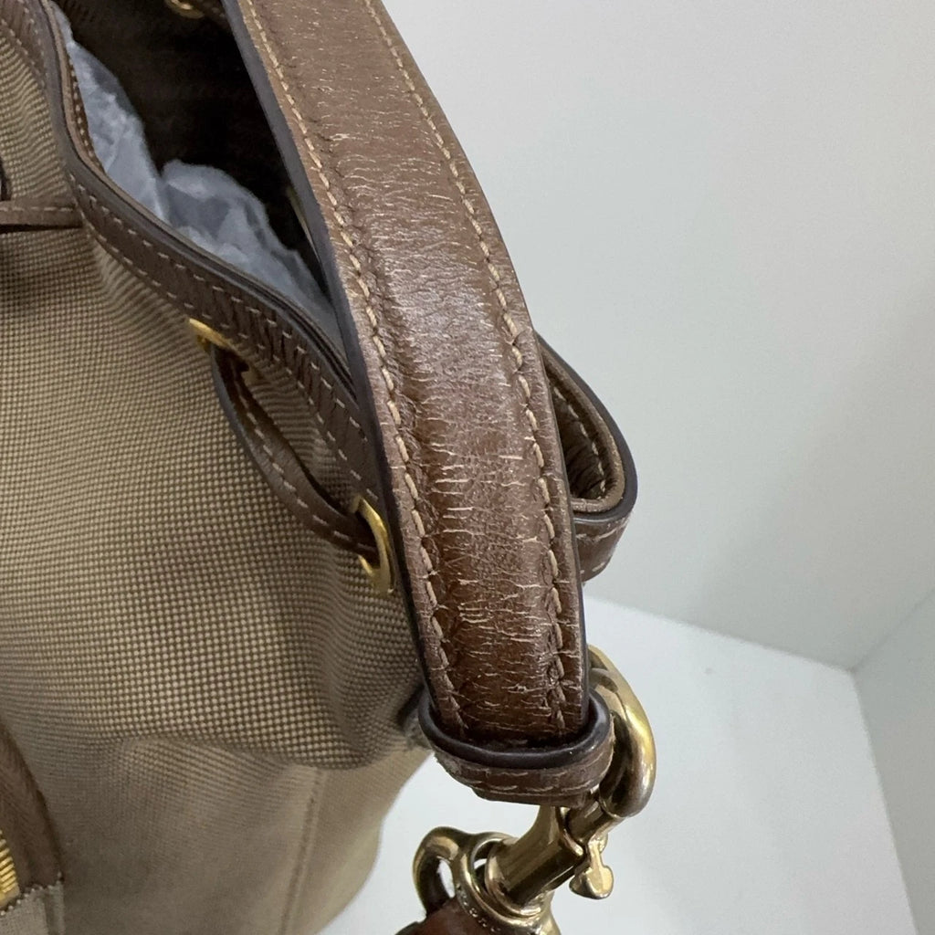 PRADA Canvas Leather Drawstring Bucket Shoulder Crossbody Bag For Women