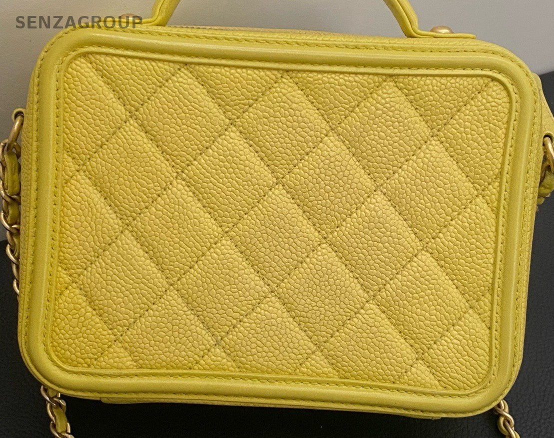 Chanel Vanity Case PM Calfskin Chain Shoulder Bag Crossbody Yellow Women Classic