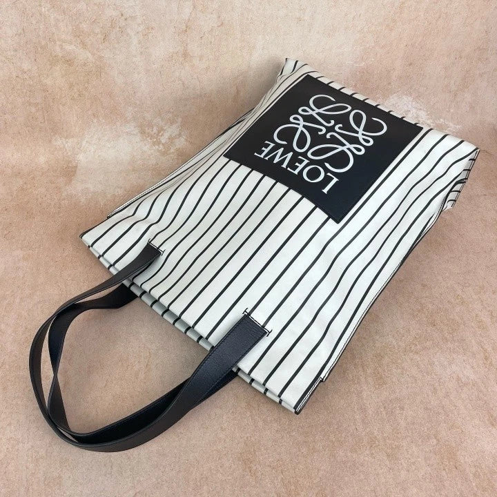 Loewe Canvas Women's Black White Stripe Vertical Tote Shopping Bag