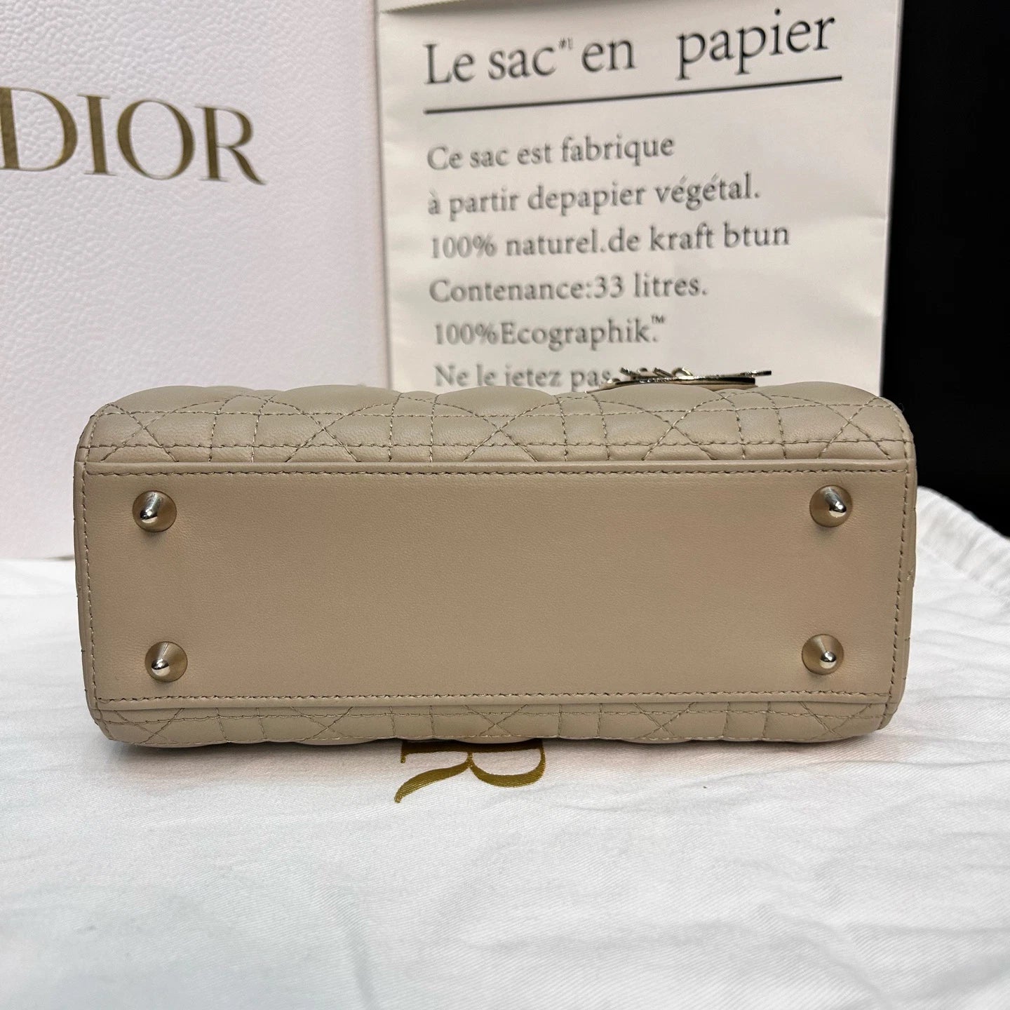 Dior Lady Dior Lambskin Beige Crossbody Handbag Excellent