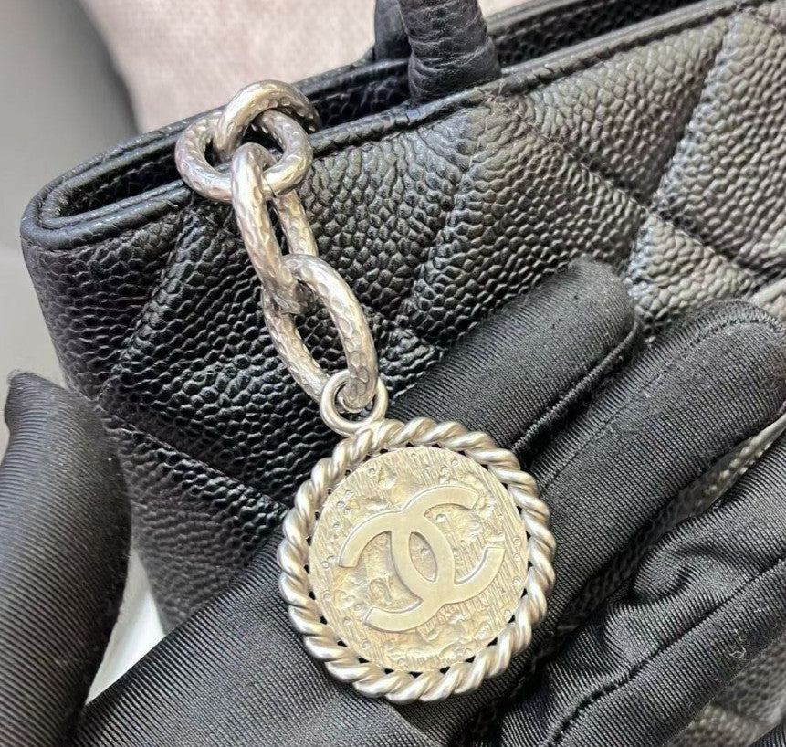 Chanel Hilton Diamond CC Logo Top Handle Bag Shoulder Bag Black Silver Women