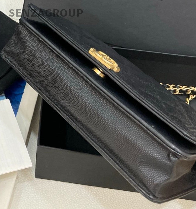 Chanel Leboy WOC Chain Shoulder Bag Crossbody Black Gold Women Diamond Classic